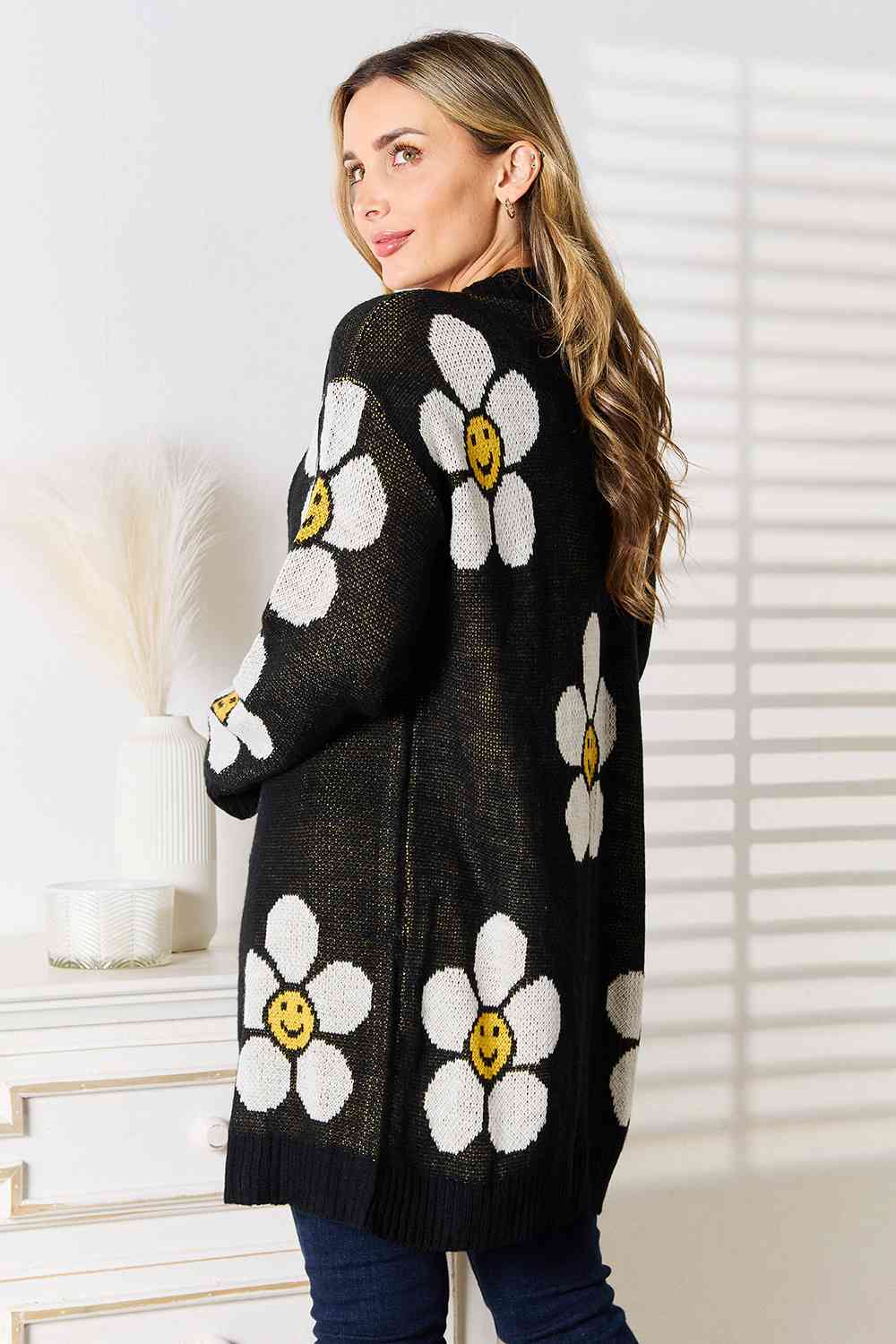 Double Take Floral Button Down Longline Cardigan-Teresa&#39;s Fashionista LLC