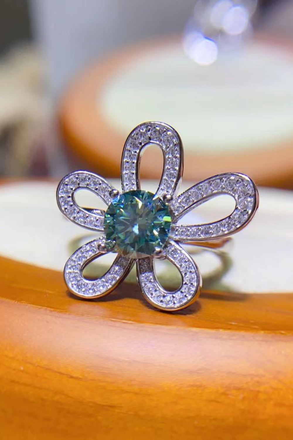 1 Carat Moissanite Flower Shape Open Ring-Teresa&#39;s Fashionista LLC