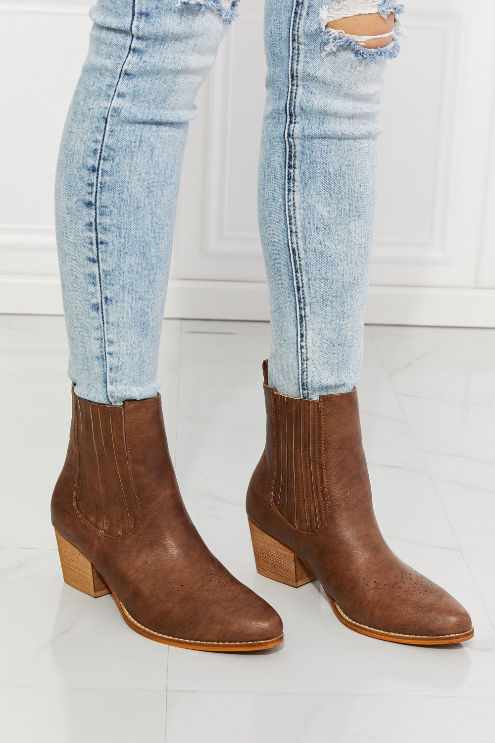 MMShoes Love the Journey Stacked Heel Chelsea Boot in Chestnut-Teresa&#39;s Fashionista LLC