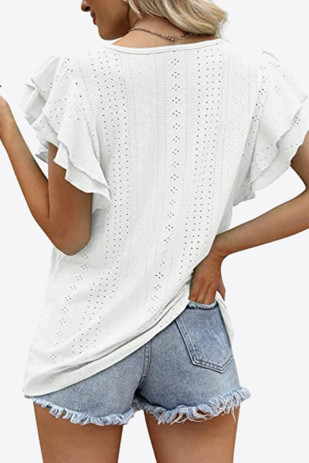 Round Neck Layered Flutter Sleeve Blouse-Teresa&#39;s Fashionista LLC