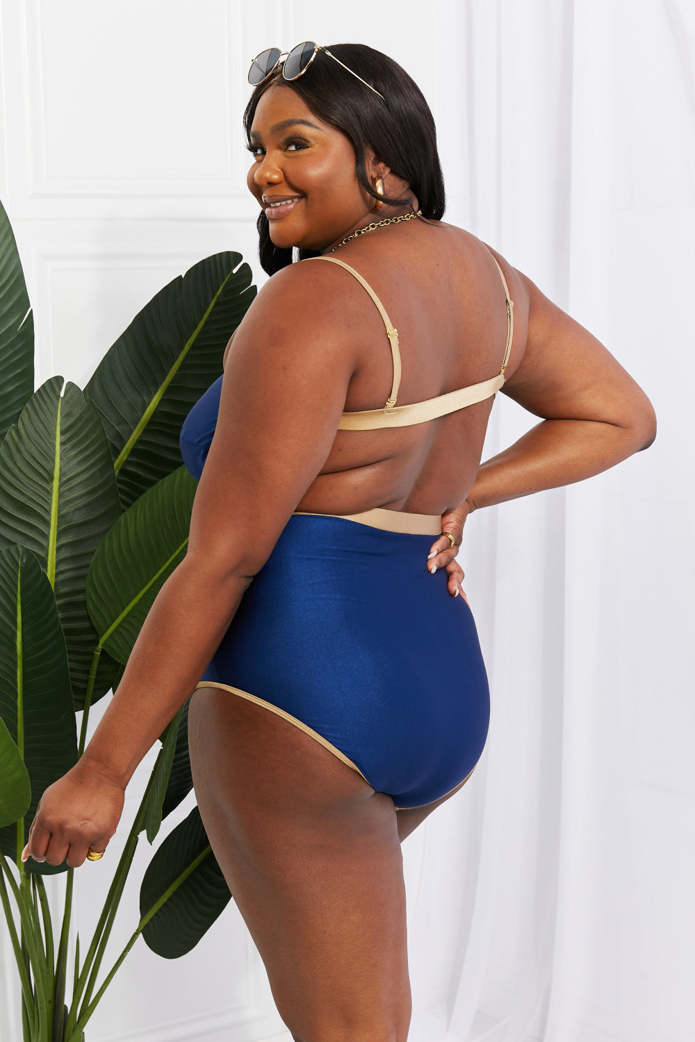 Marina West Swim Wave Break Contrast Trim One-Piece-Teresa&#39;s Fashionista LLC