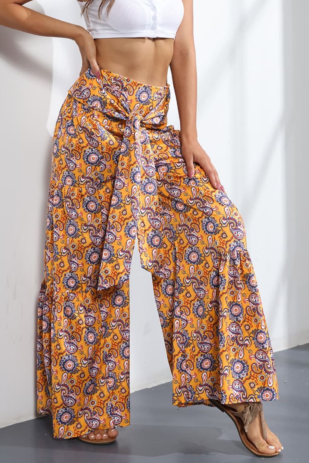 Printed High-Rise Tied Culottes-Teresa&#39;s Fashionista LLC