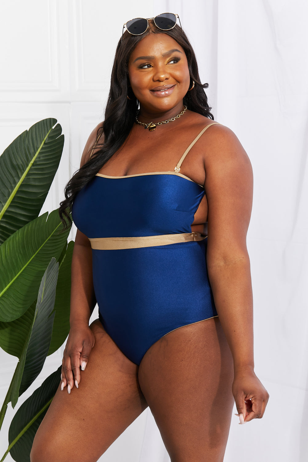 Marina West Swim Wave Break Contrast Trim One-Piece-Teresa&#39;s Fashionista LLC