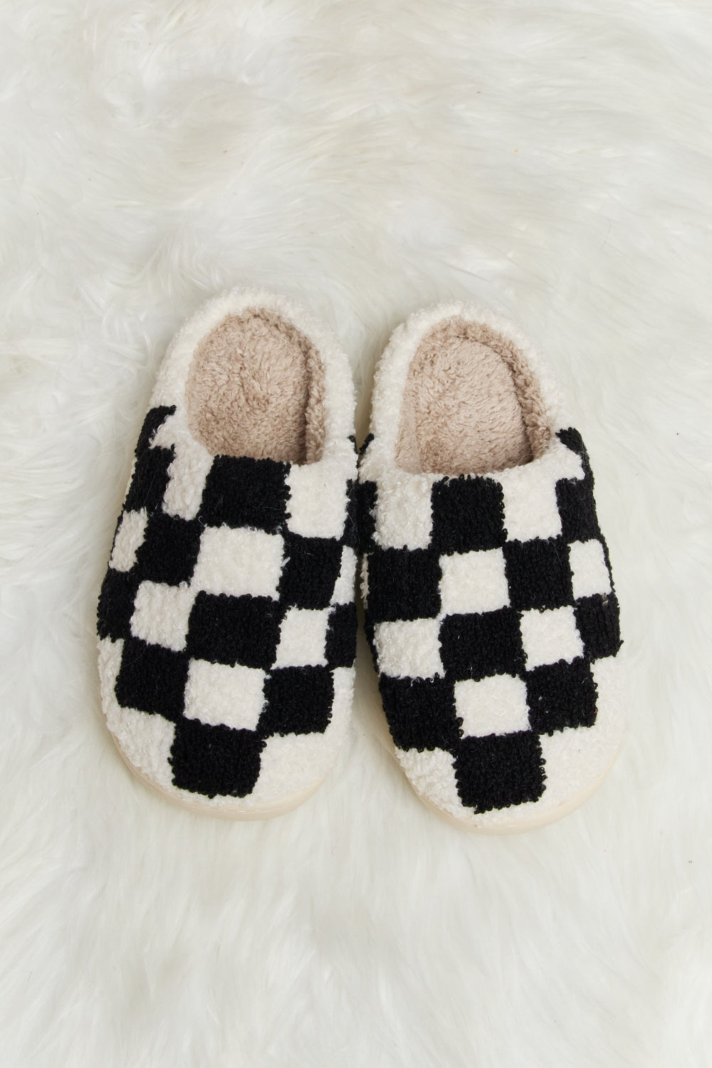 Melody Checkered Print Plush Slide Slippers-Teresa&#39;s Fashionista LLC