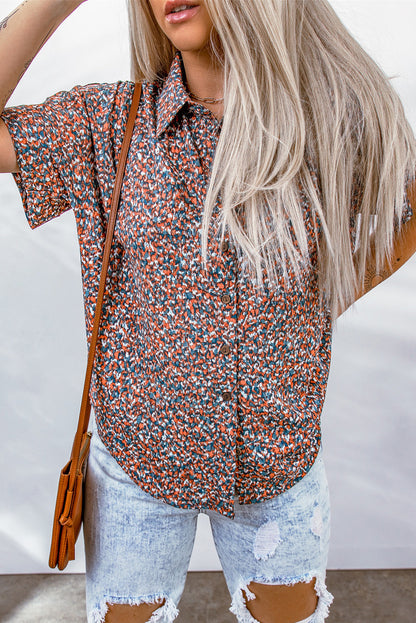 Ditsy Floral Button-Up Short Sleeve Shirt-Teresa&#39;s Fashionista LLC