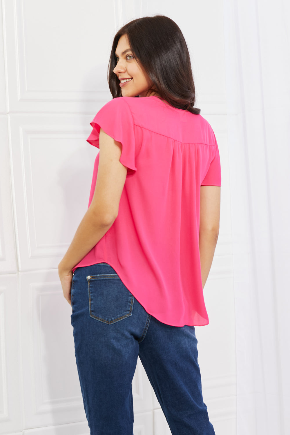 Sew In Love Just For You Full Size Short Ruffled sleeve length Top in Hot Pink-Teresa&#39;s Fashionista LLC