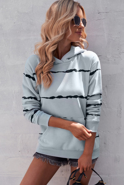 Striped Drop Shoulder Hoodie with Kangaroo Pocket-Teresa&#39;s Fashionista LLC