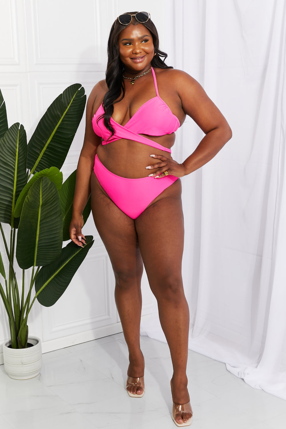 Marina West Swim Summer Splash Halter Bikini Set in Pink-Teresa&#39;s Fashionista LLC