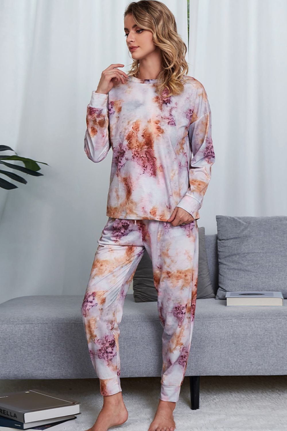 Tie-Dye Crewneck Top and Drawstring Waist Joggers Lounge Set-Teresa&#39;s Fashionista LLC