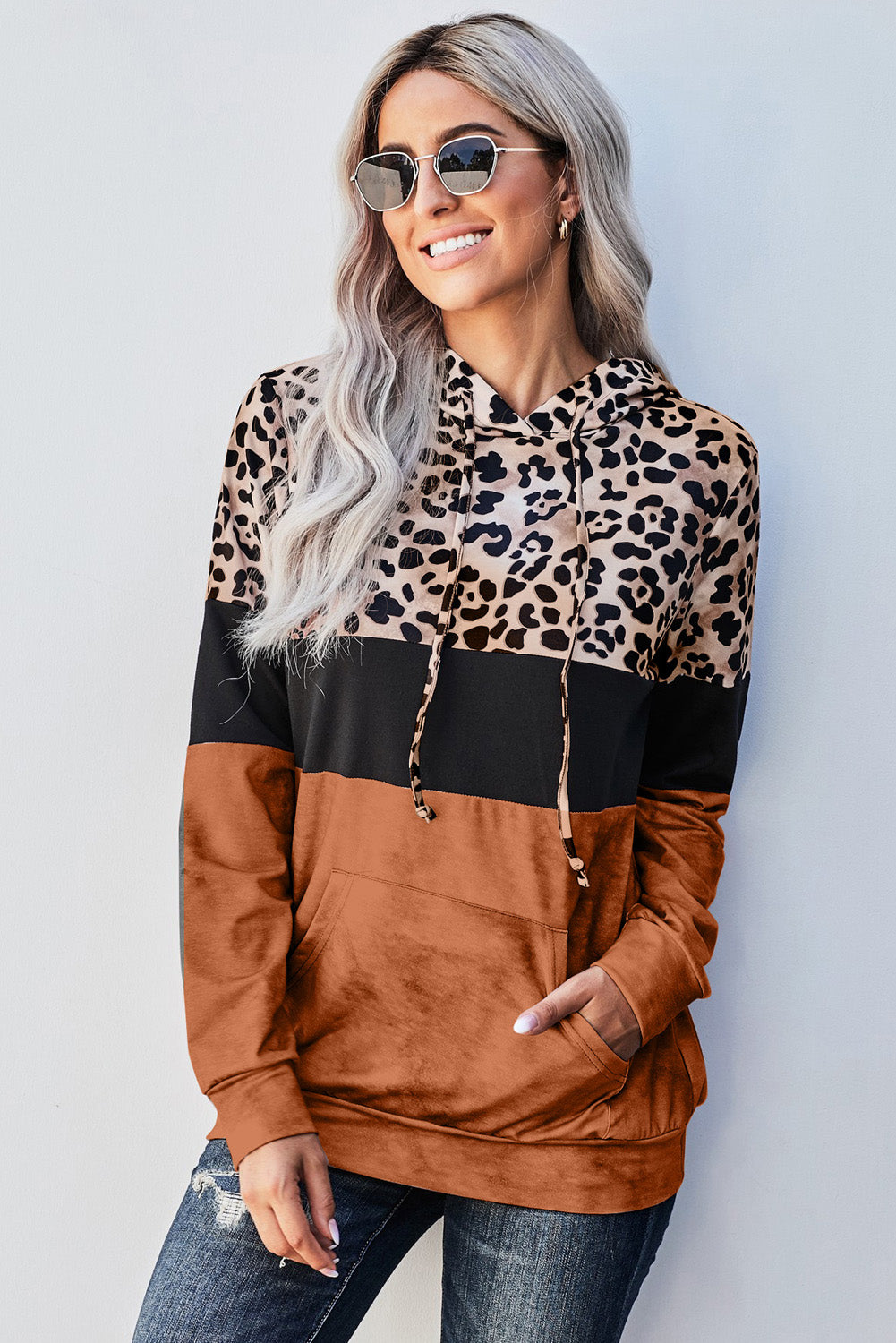 Leopard Color Block Hoodie-Teresa&#39;s Fashionista LLC