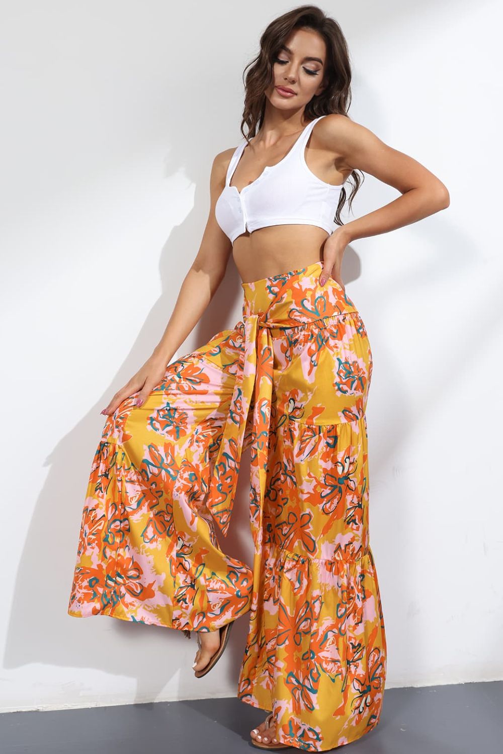 Printed High-Rise Tied Culottes-Teresa&#39;s Fashionista LLC