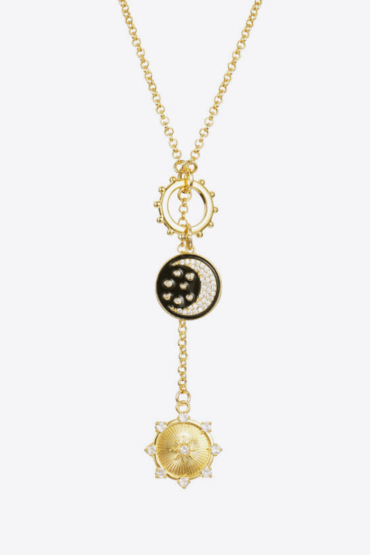 Zircon Sun and Moon Pendant Necklace-Teresa&#39;s Fashionista LLC