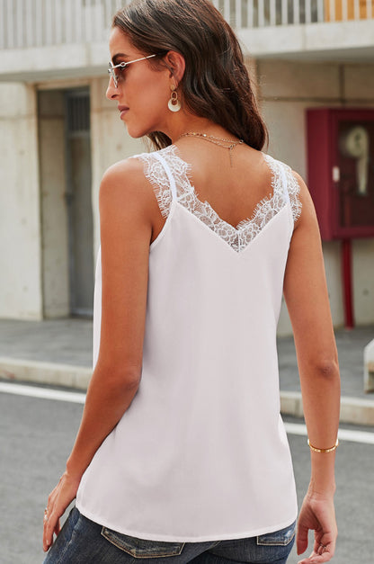 V-Neck Lace Tank Top-Teresa&#39;s Fashionista LLC