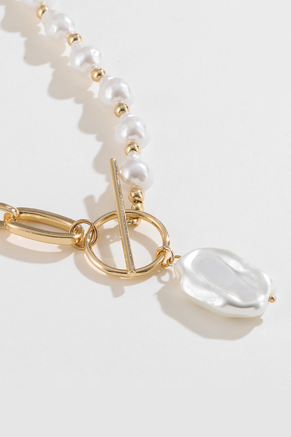 Half Pearl Half Chain Toggle Clasp Necklace-Teresa&#39;s Fashionista LLC