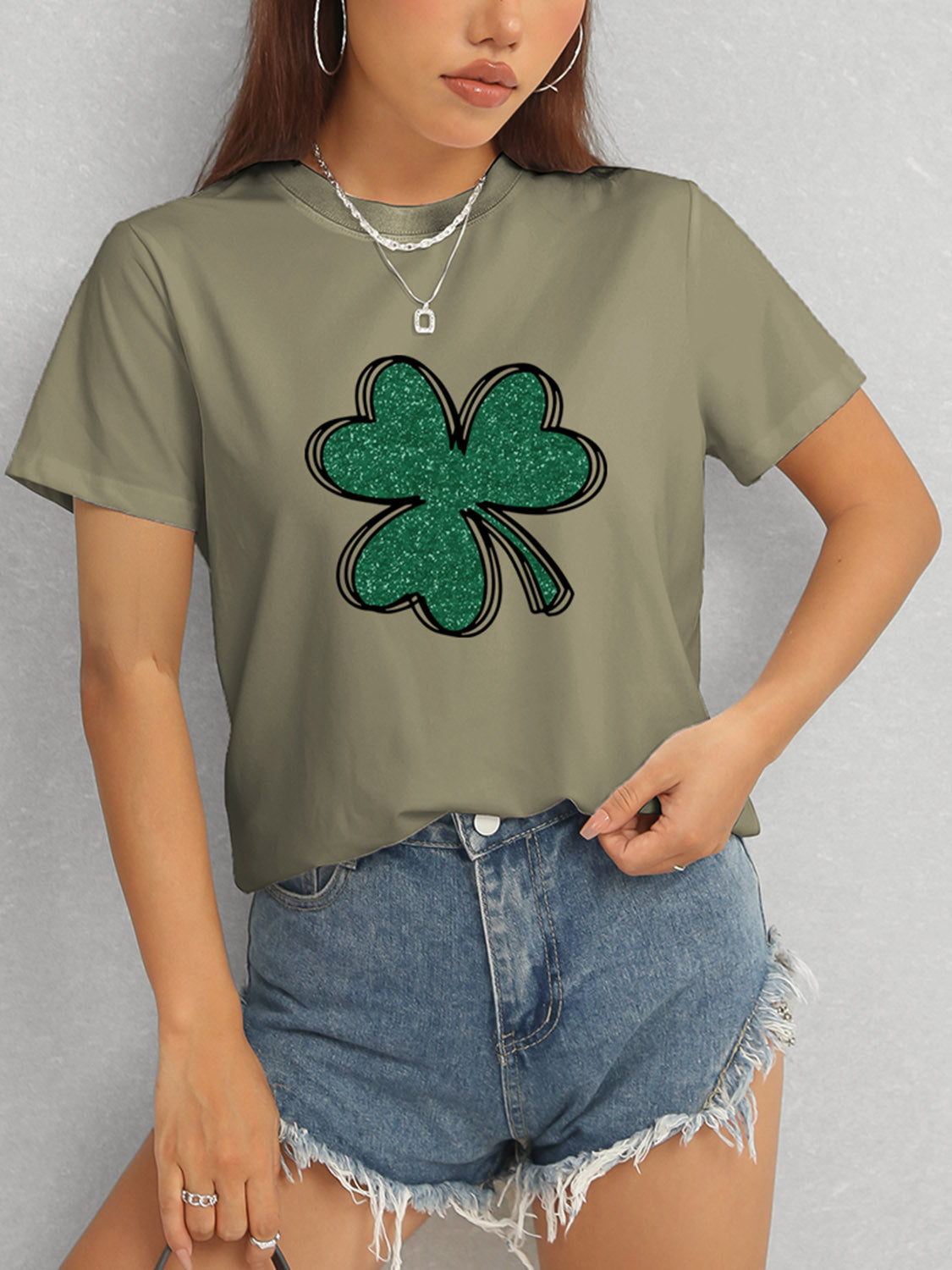 Lucky Clover Round Neck T-Shirt-Teresa&#39;s Fashionista LLC