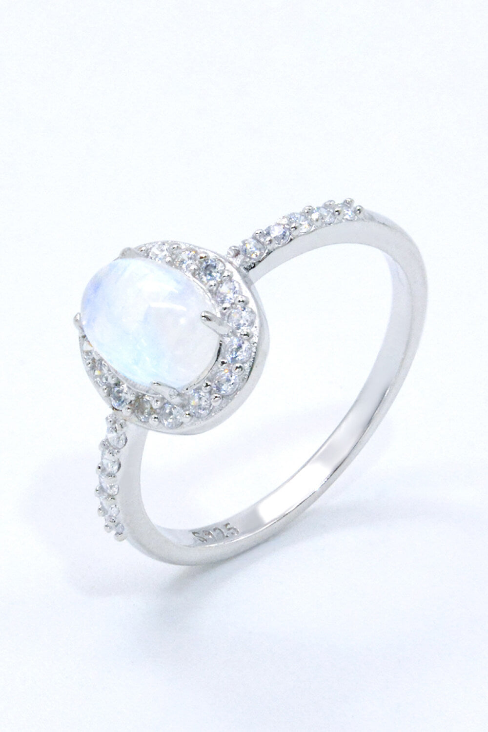 925 Sterling Silver Natural Moonstone Halo Ring-Teresa&#39;s Fashionista LLC