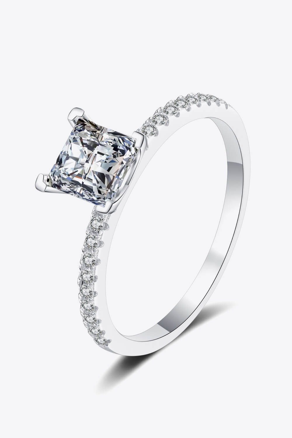 Rhodium-Plated 2 Carat Moissanite Four-Prong Ring-Teresa&#39;s Fashionista LLC