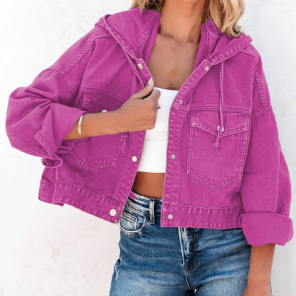 Hooded Dropped Shoulder Denim Jacket-Teresa&#39;s Fashionista LLC