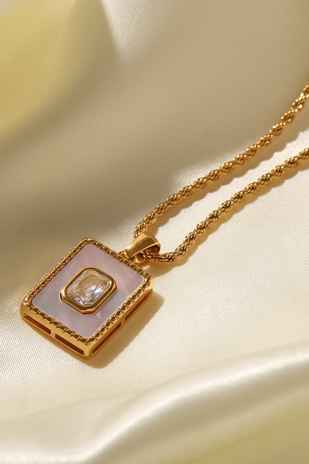 Square Pendant Twisted Chain Necklace-Teresa&#39;s Fashionista LLC