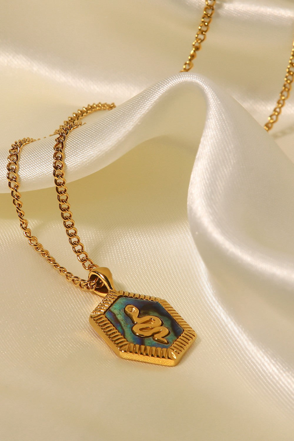 18K Gold Plated Snake Geometric Pendant Necklace-Teresa&#39;s Fashionista LLC