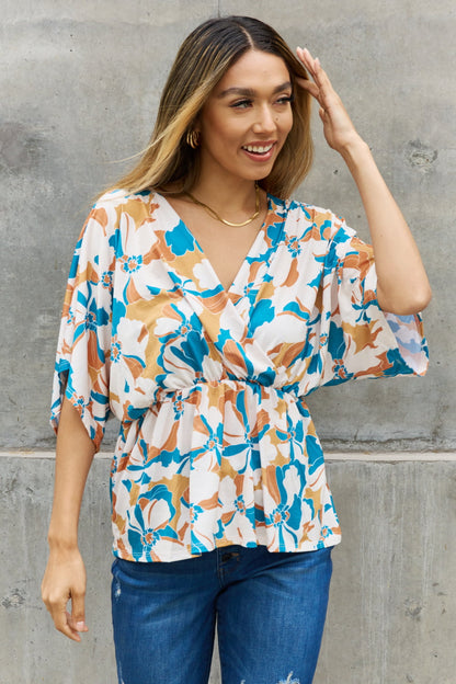 BOMBOM Floral Print Wrap Tunic Top-Teresa&#39;s Fashionista LLC