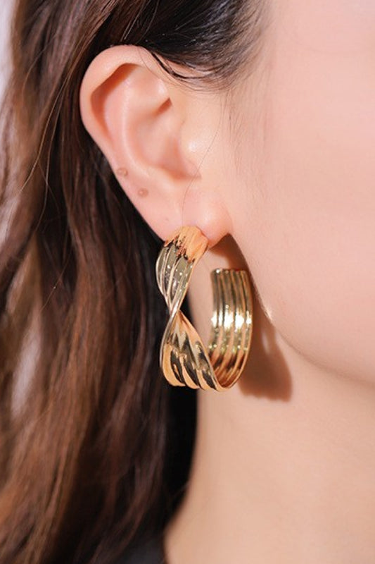 Twisted C-Hoop Alloy Earrings-Teresa&#39;s Fashionista LLC