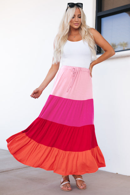 Color Block Tiered Maxi Skirt-Teresa&#39;s Fashionista LLC