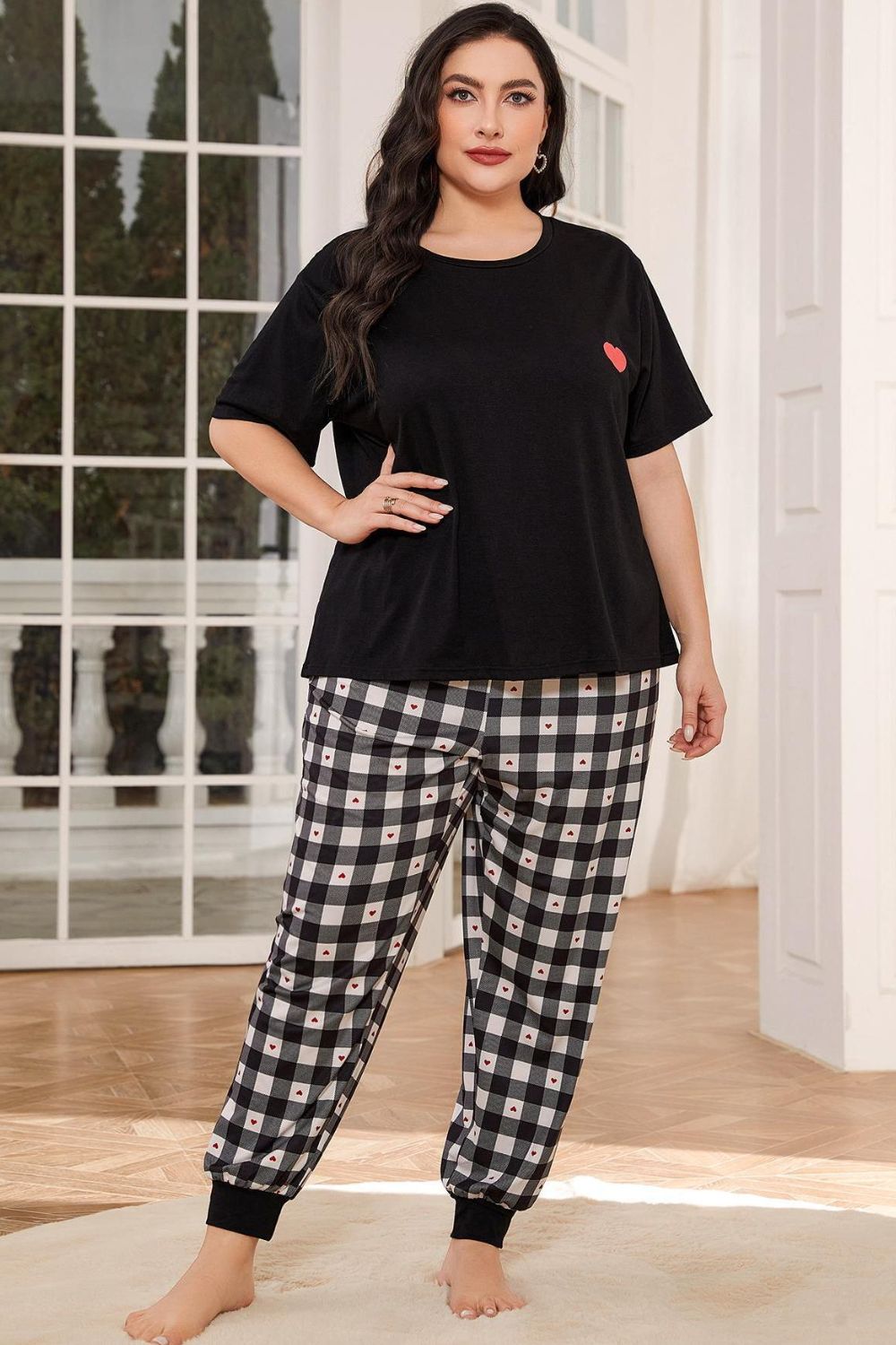 Plus Size Round Neck Short Sleeve Two-Piece Lounge Set-Teresa&#39;s Fashionista LLC