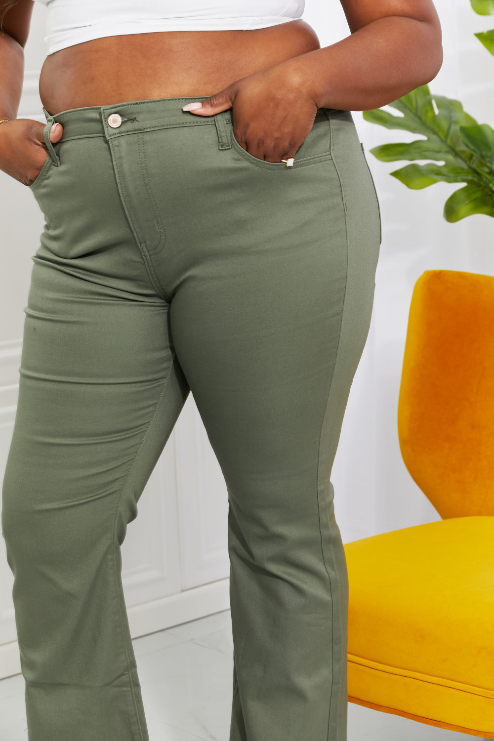 Zenana Clementine Full Size High-Rise Bootcut Jeans in Olive-Teresa&#39;s Fashionista LLC