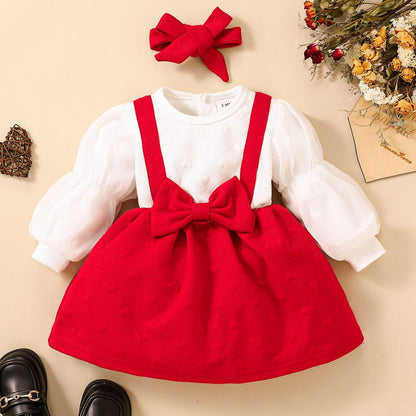 Baby Girl Two-Tone Bow Detail Dress-Teresa&#39;s Fashionista LLC