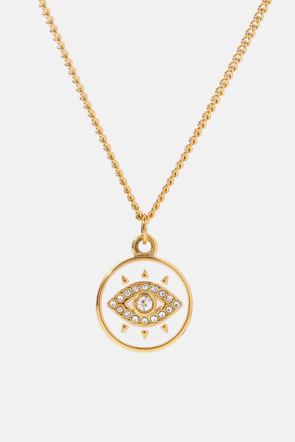 Cubic Zirconia Evil Eye Pendant Chunky Chain Necklace-Teresa&#39;s Fashionista LLC