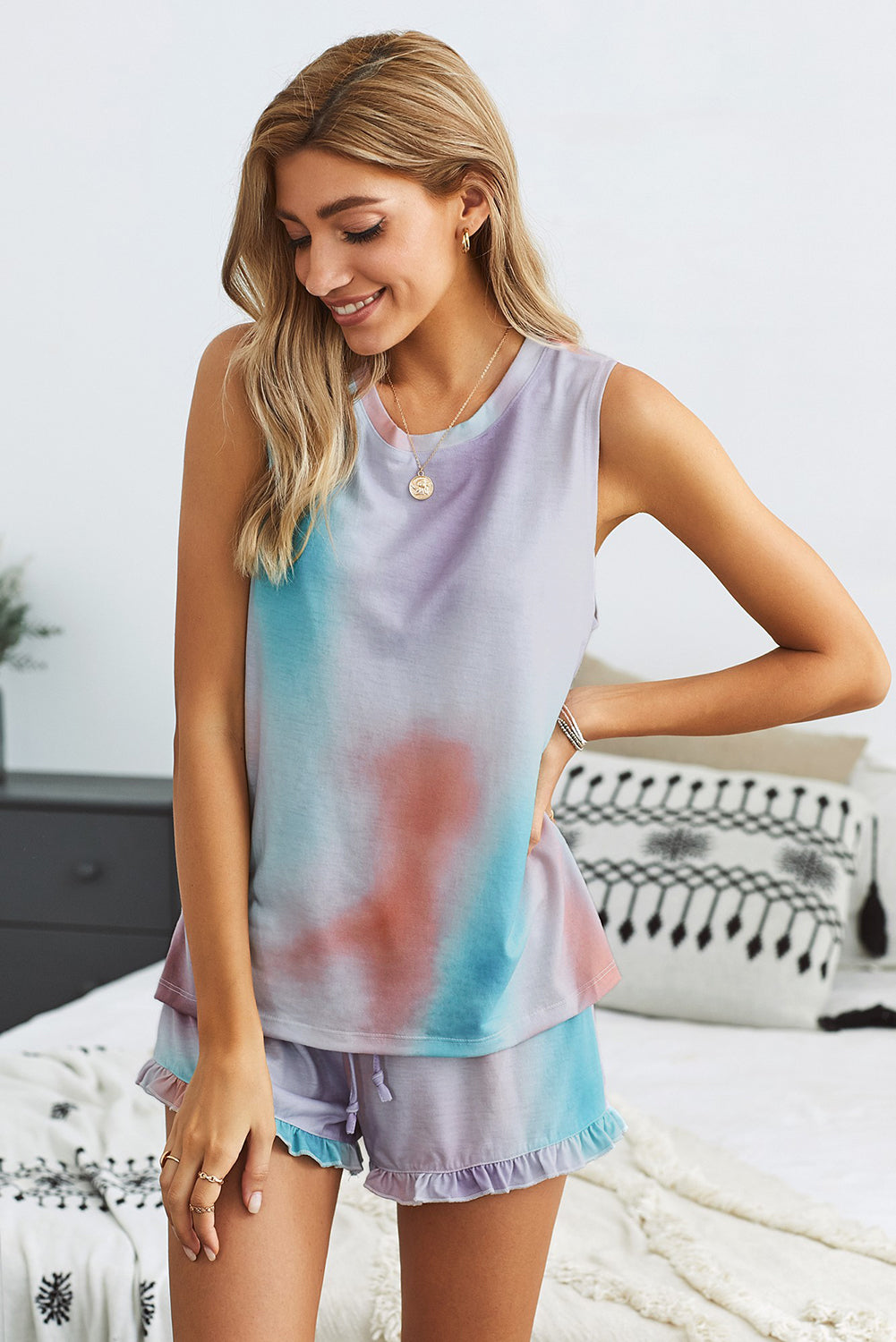 Swingy Tank and Ruffled Shorts Loungewear-Teresa&#39;s Fashionista LLC