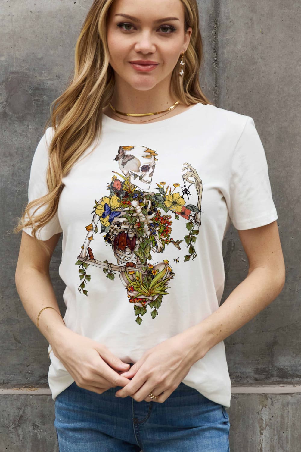 Simply Love Full Size Skeleton Graphic Cotton Tee-Teresa&#39;s Fashionista LLC