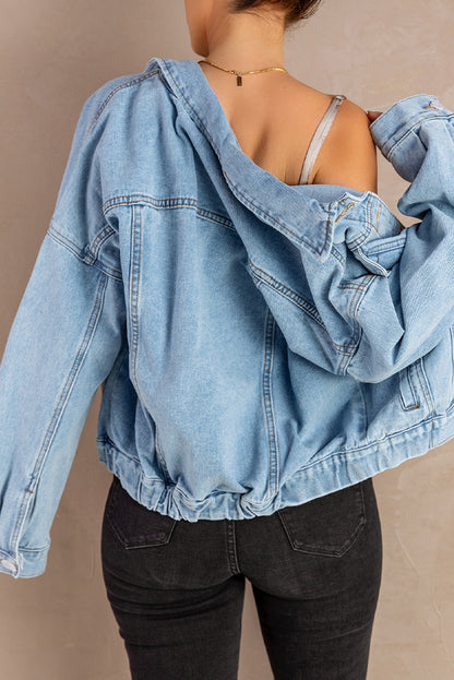 Button Down Dropped Shoulder Denim Jacket-Teresa&#39;s Fashionista LLC