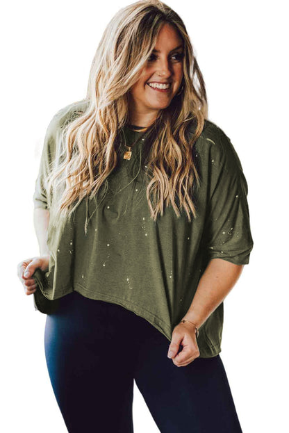 Plus Size Round Neck Half Sleeve Blouse-Teresa&#39;s Fashionista LLC