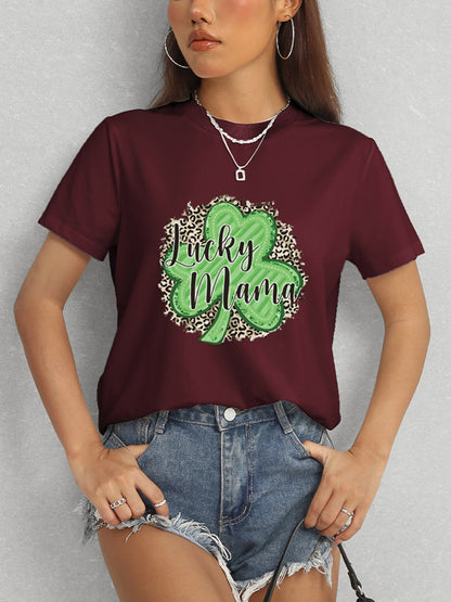 LUCKY MAMA Round Neck T-Shirt-Teresa&#39;s Fashionista LLC