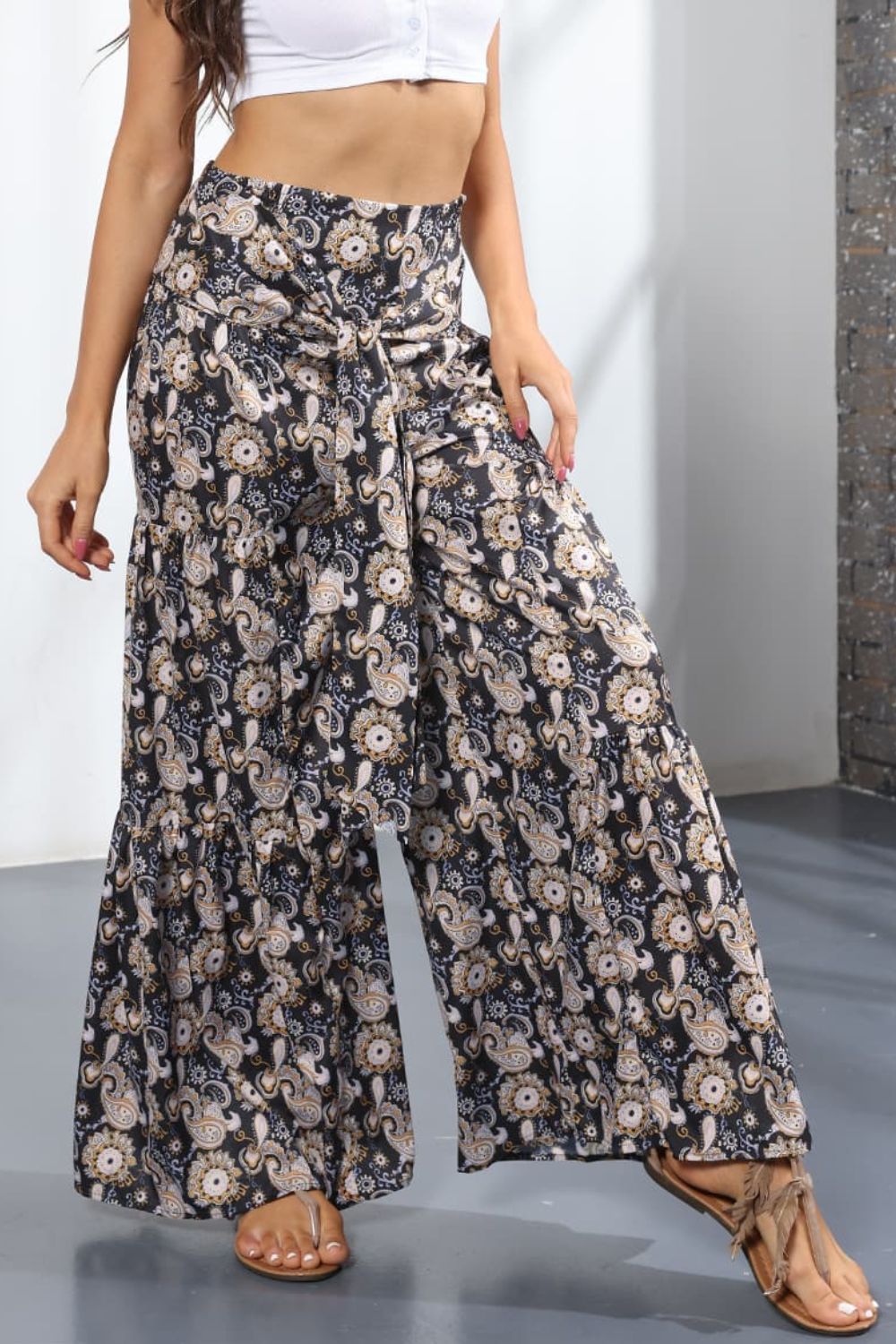 Printed High-Rise Tied Culottes-Teresa&#39;s Fashionista LLC