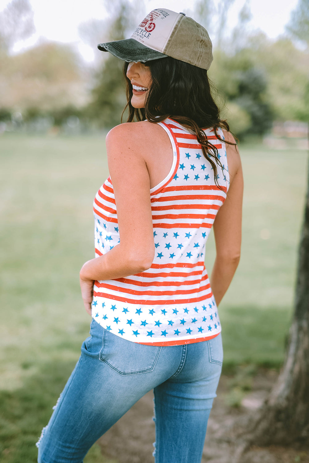 Stars and Stripes Round Neck Tank-Teresa&#39;s Fashionista LLC