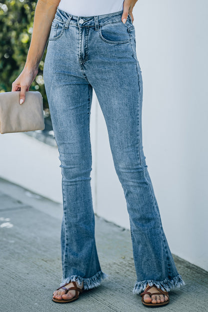 Frayed Hem Flare Jeans-Teresa&#39;s Fashionista LLC