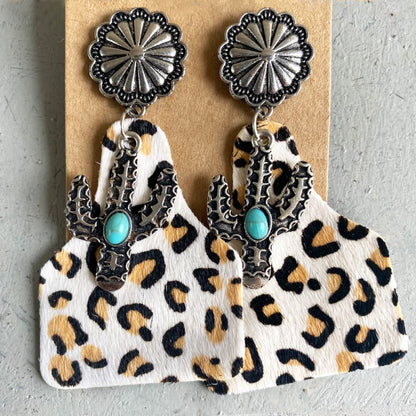 Turquoise Decor Cactus Alloy Earrings-Teresa&#39;s Fashionista LLC