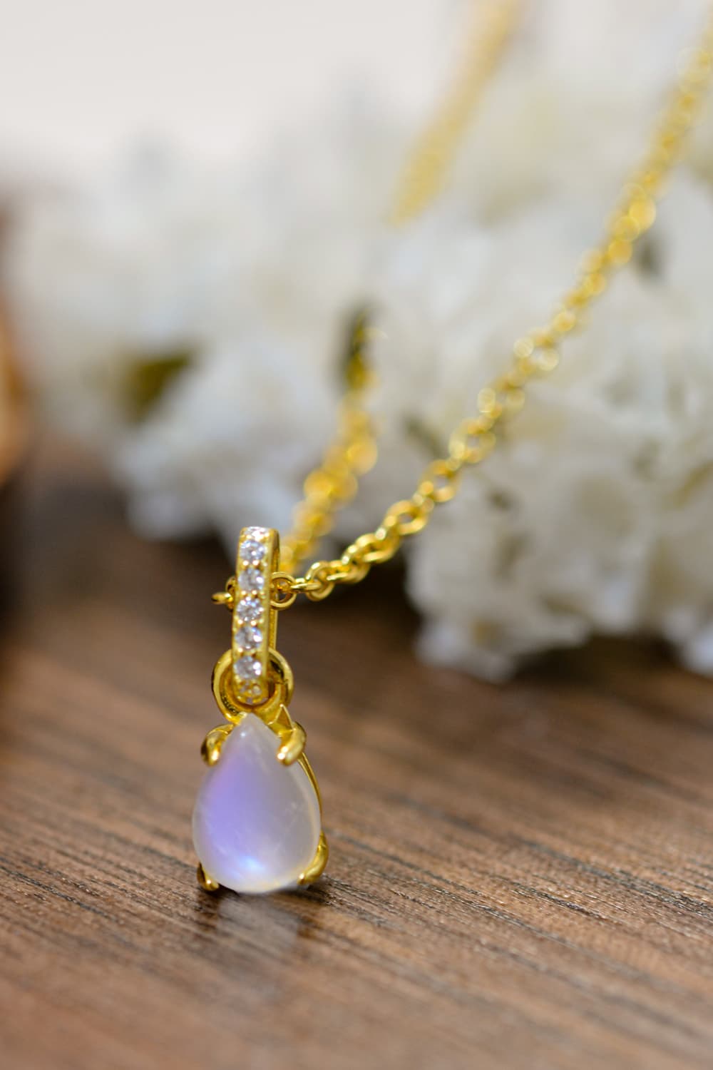 High Quality Natural Moonstone Teardrop Pendant 925 Sterling Silver Necklace-Teresa&#39;s Fashionista LLC