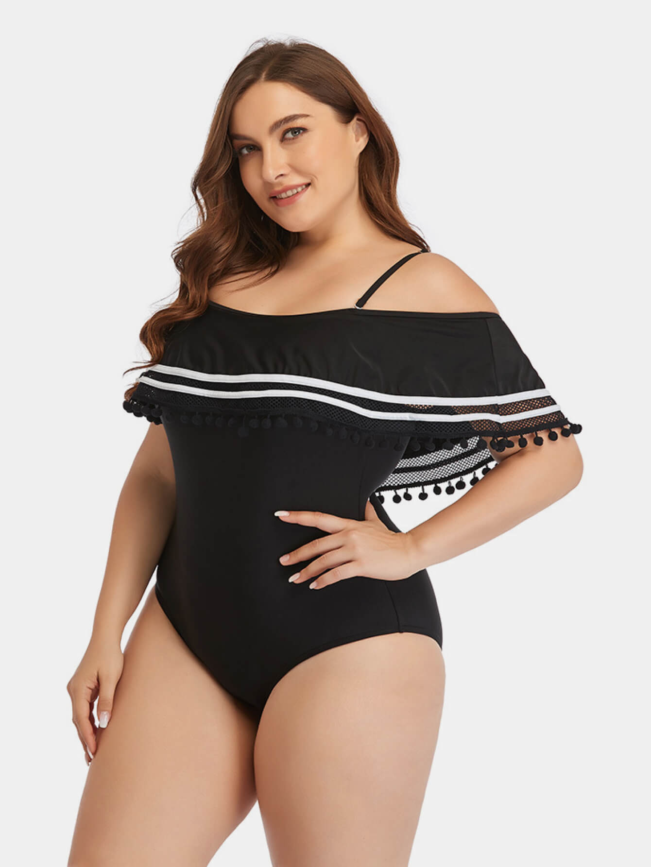 Plus Size Striped Cold-Shoulder One-Piece Swimsuit-Teresa&#39;s Fashionista LLC