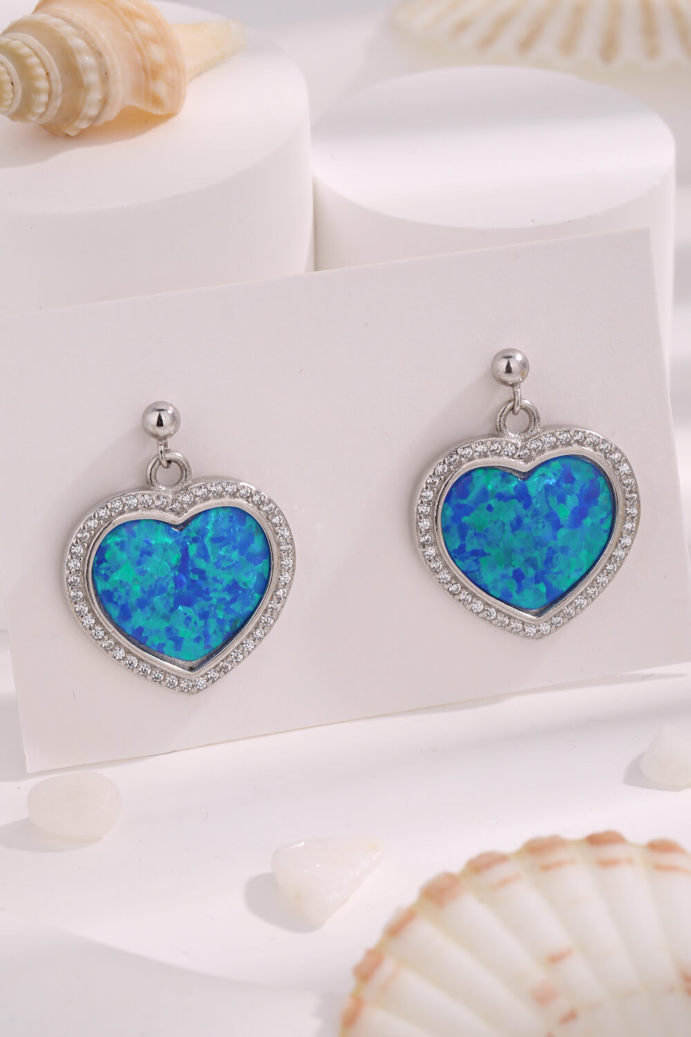 Platinum-Plated Opal Heart Earrings-Teresa&#39;s Fashionista LLC