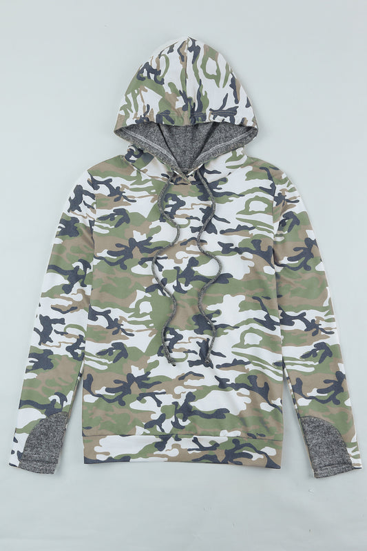 Camouflage Sequin Drawstring Hoodie-Teresa&#39;s Fashionista LLC