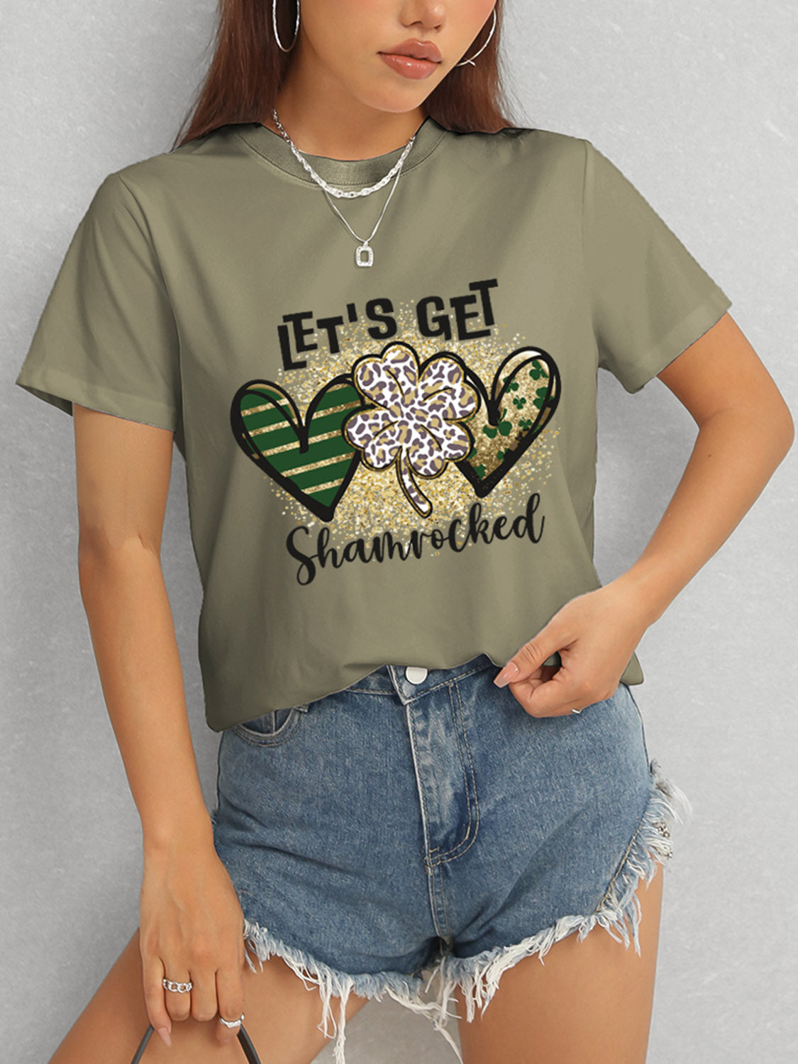 Lucky Clover Round Neck Short Sleeve T-Shirt-Teresa&#39;s Fashionista LLC