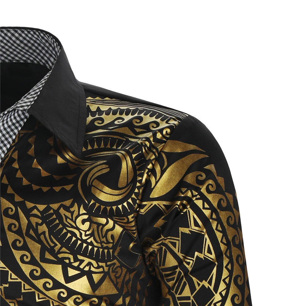 Luxury Gold Black Shirt Men New Slim Fit Long Sleeve-Teresa&#39;s Fashionista LLC