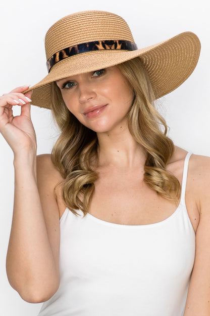 Justin Taylor Printed Belt Sunhat in Beige-Teresa&#39;s Fashionista LLC