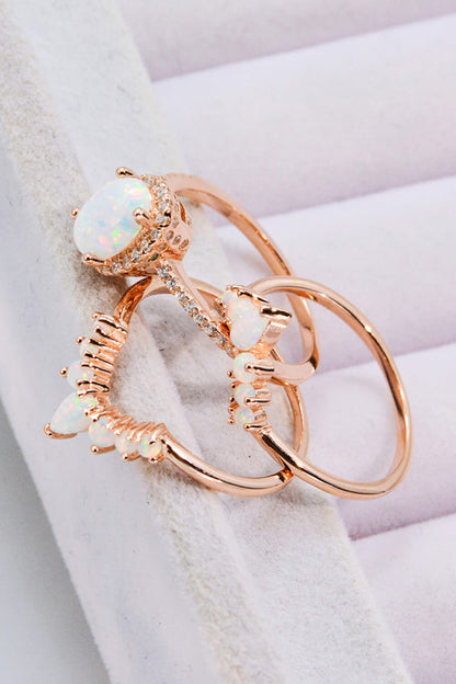 Opal and Zircon Three-Piece Ring Set-Teresa&#39;s Fashionista LLC