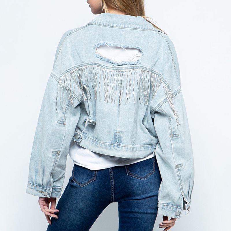 Cropped Collared Neck Dropped Shoulder Denim Jacket-Teresa&#39;s Fashionista LLC