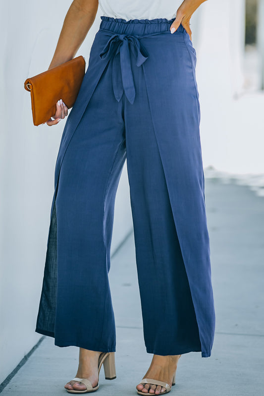 Paperbag Waist Tie Front Wide Leg Pants-Teresa&#39;s Fashionista LLC